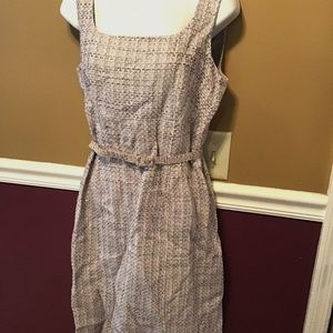 Ann Taylor 10 petite lavender and white linen sleeveless dress with thin belt